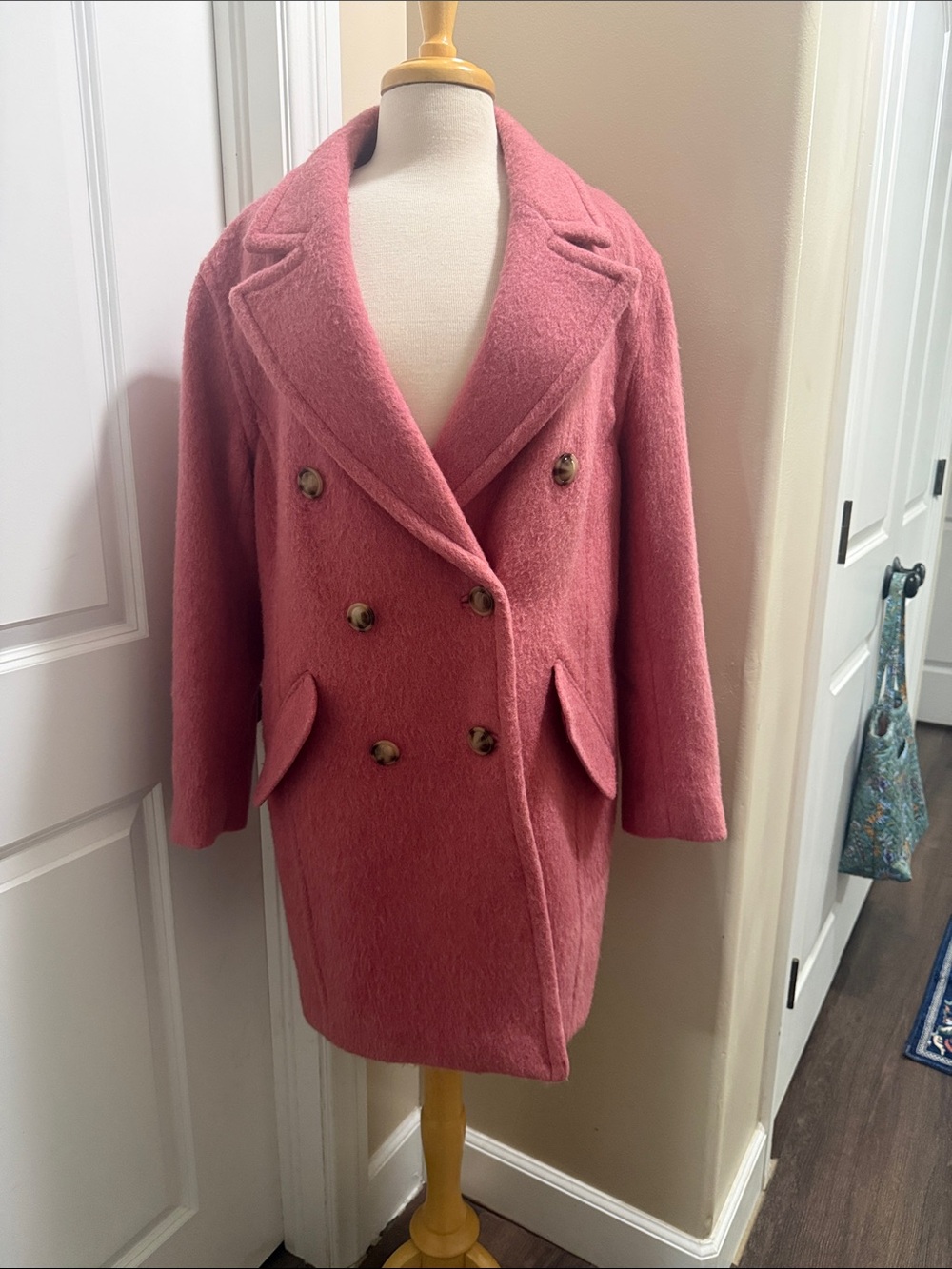 Brooks Brothers Rose-Pink Double-Breasted alpaca Wool CarCoat. NWOT